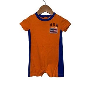 Ralph Lauren Baby Boys 6 Months Romper Play Condition USA Flag Logo Orange Blue